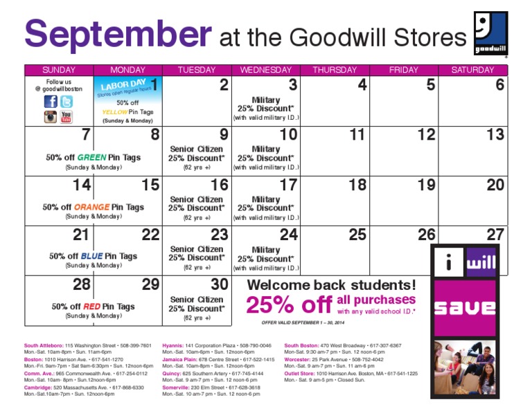 September Goodwill Discounts 2023 | PDF | Sports & Recreation