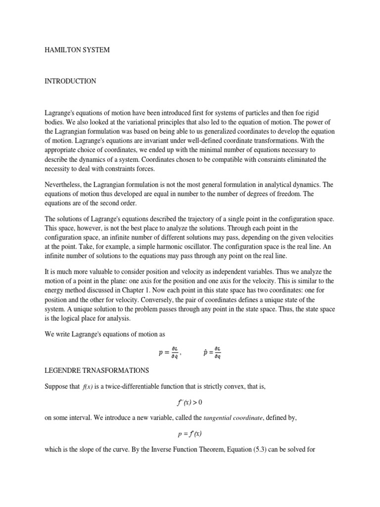 Hamilton System PDF Lagrangian Mechanics Analysis