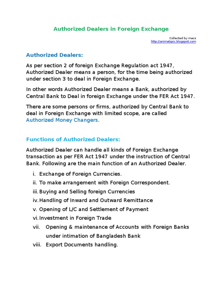Authorized Dealers in Foreign Exchange | PDF