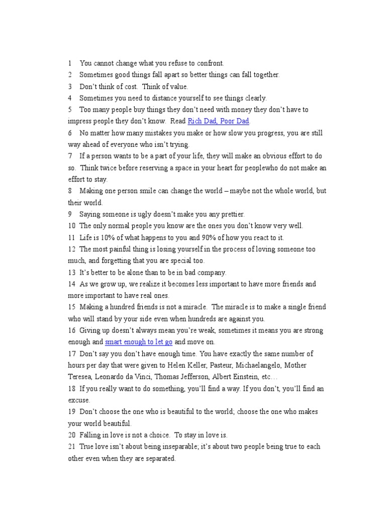 Life Lessons and Inspirational Quotes | PDF | Self-Improvement