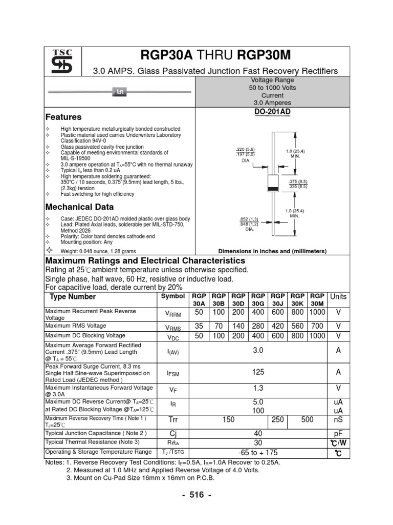 RGP30J Diodo | PDF | Rectifier | Capacitor