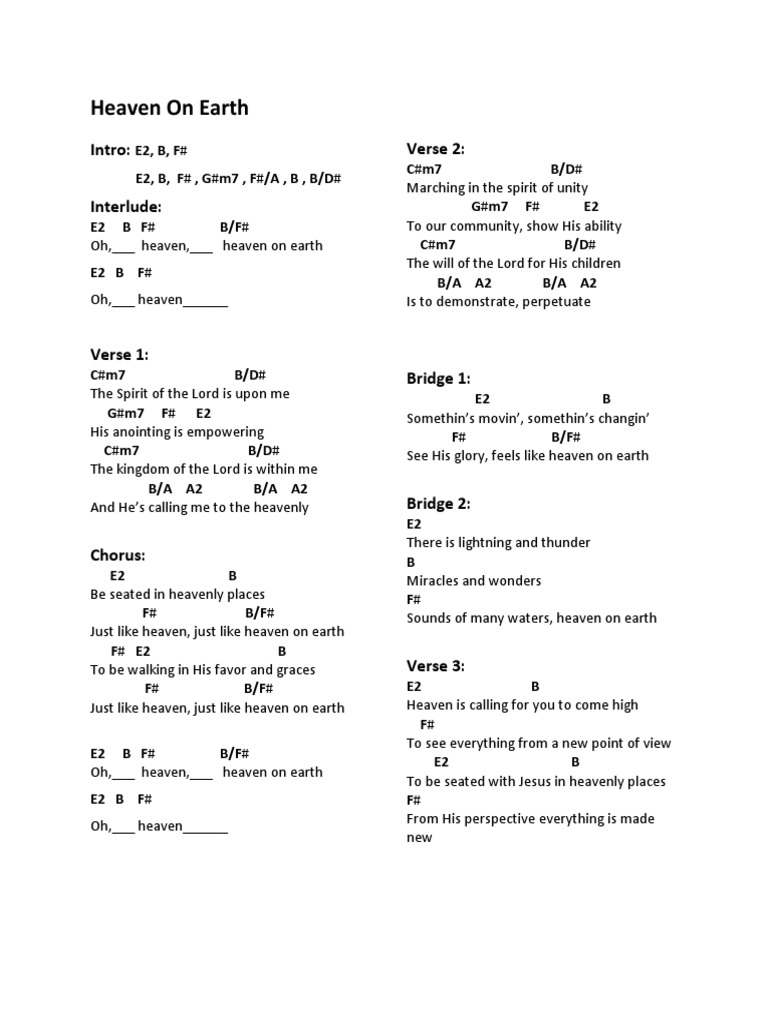 Heaven On Earth Chords PDF Song Structure Heaven