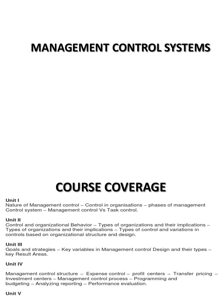 UNIT - I Basic Concepts of MCS | PDF | Systems Science | Leadership