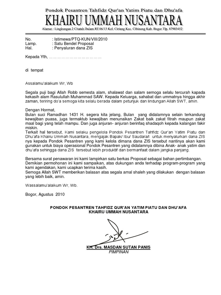 Contoh Surat Permohonan Surat Permohonan Bantuan Zakat