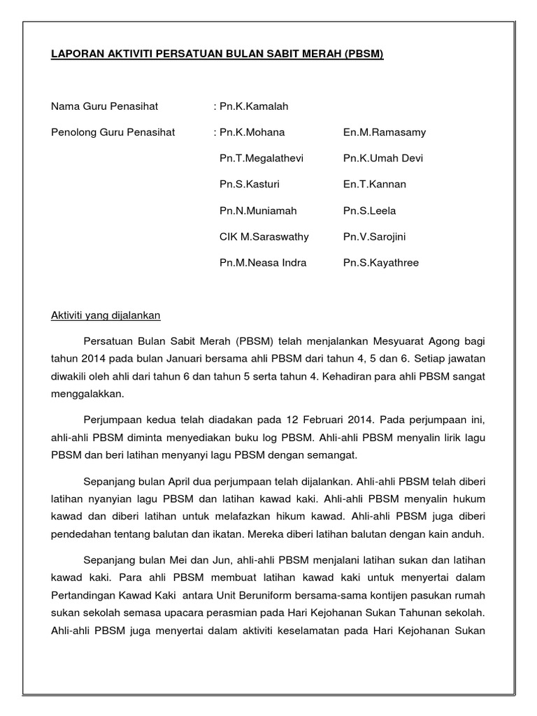 Laporan Aktiviti Pbsm 2014