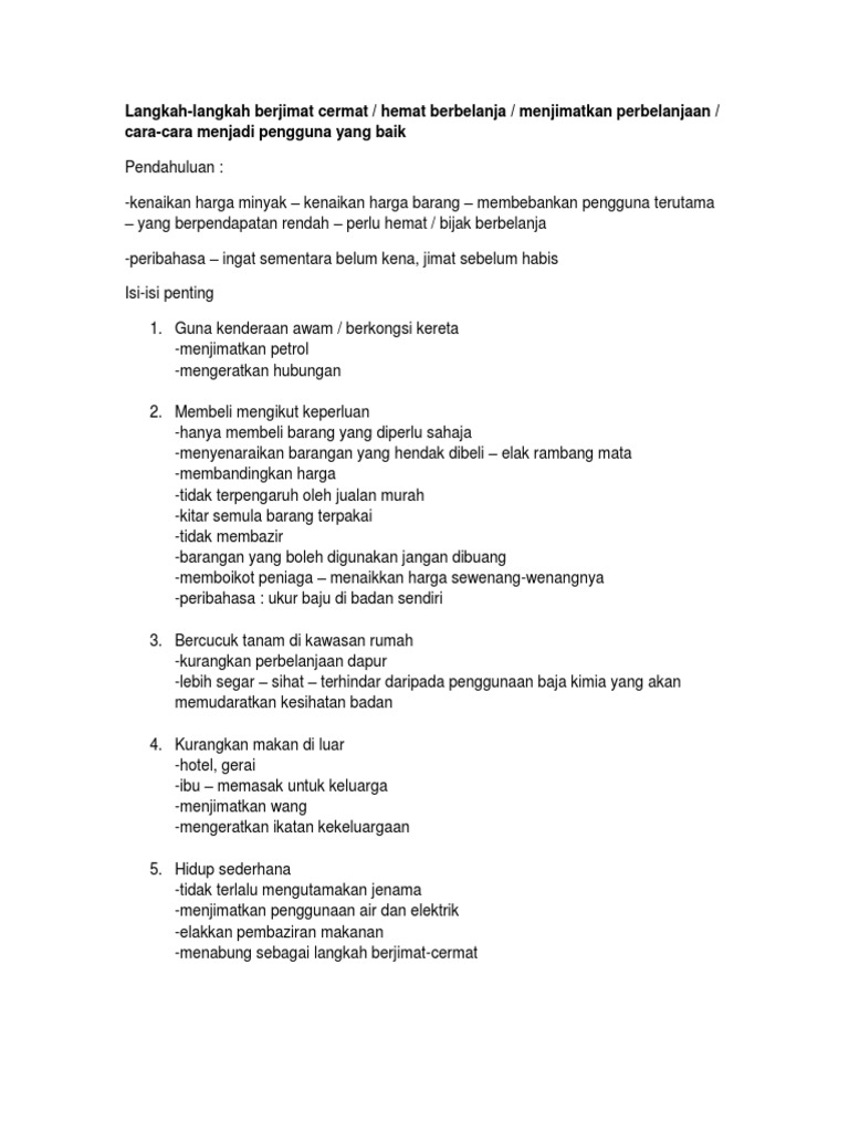 Karangan Langkah Langkah Berjimat Cermat