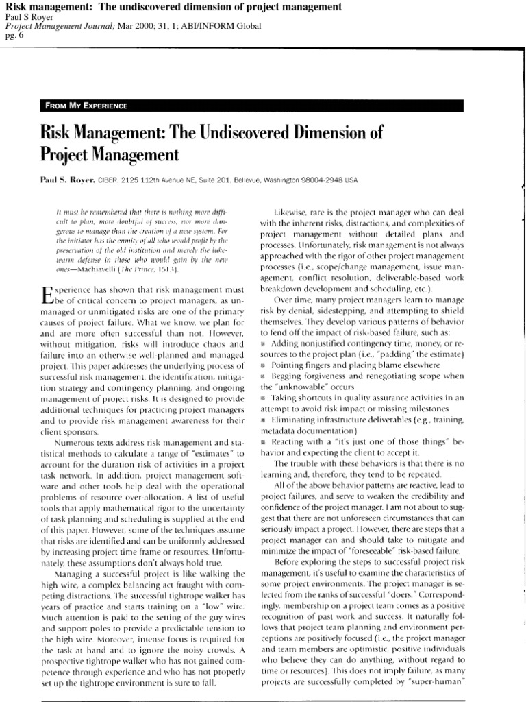Risk Management in Project Management | PDF