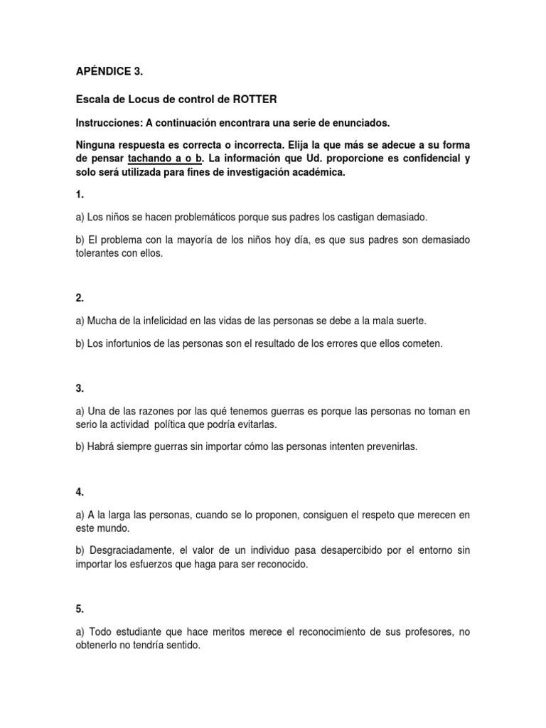 Escala de Locus de Control de Rotter | PDF