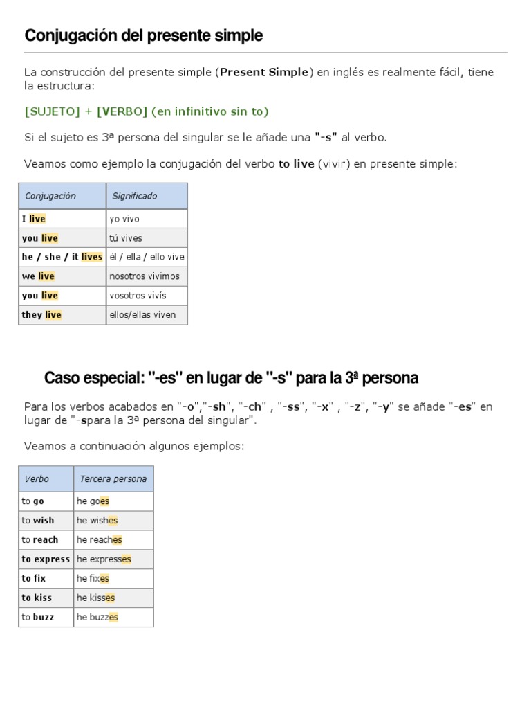 Estructura del Presente Simple en Inglés | PDF | Verbo | Asunto (gramática)