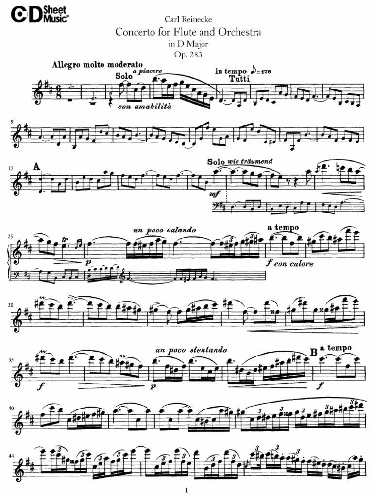 Carl Reinecke Concerto For Flute and Orchestra in D Major Op. 283 PDF