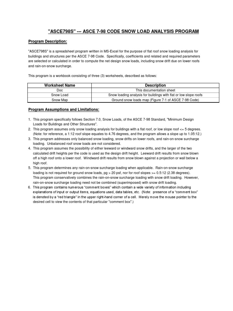 ASCE 7-98 Snow Load Analysis Tool | PDF | Snow | Roof