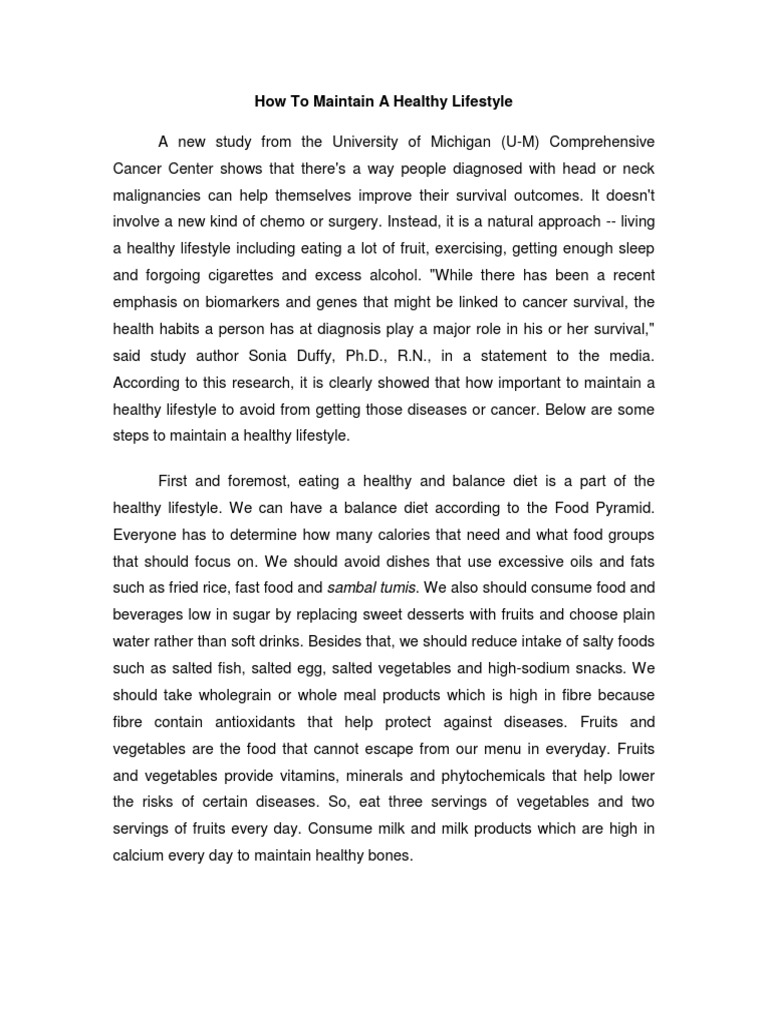 essay about your healthy lifestyle