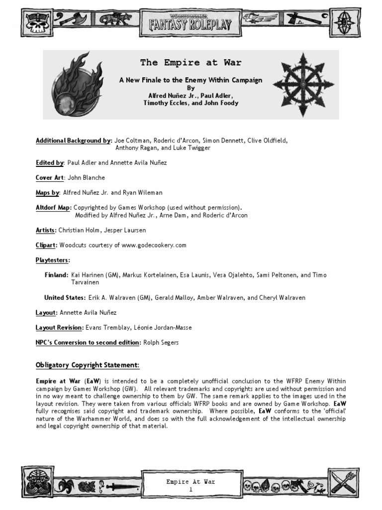Wfrp Empire At War 2nd Edition Pdf Campaign Settings Fantasy