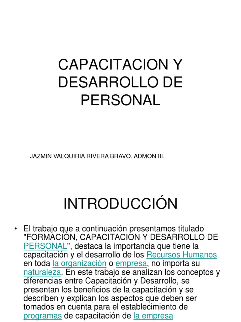 Capacitación y Desarrollo de Personal | PDF | Recursos humanos | Evaluación