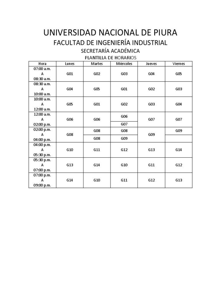 Horario UNP ID | PDF | Cocina, comidas y vino
