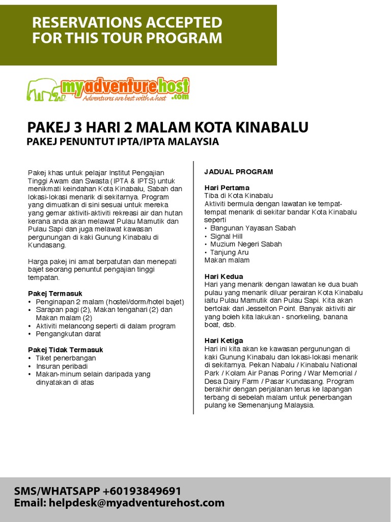Pakej Pelajar Ipta Ipts 3 Hari 2 Malam Kota Kinabalu Sabah Pdf