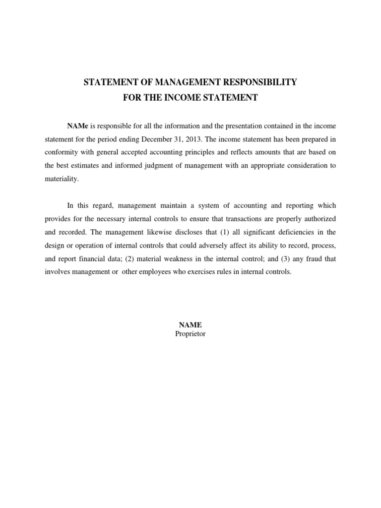 Management Responsibility for Income Statement | PDF