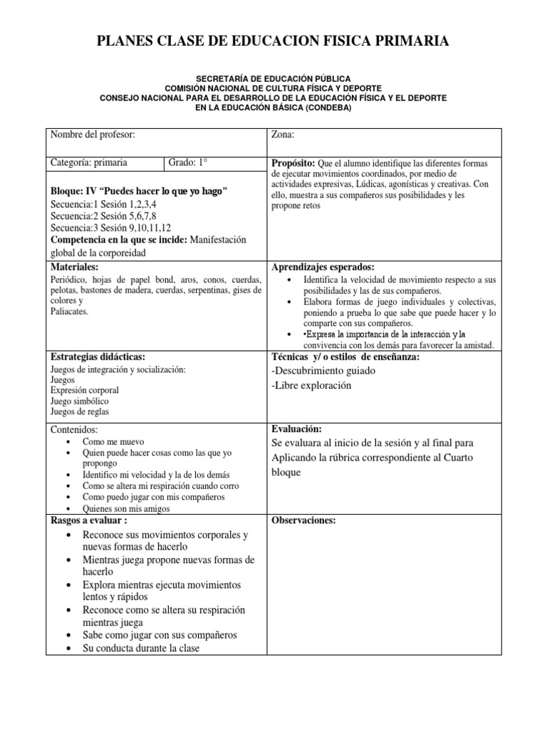 Ejemplo de Plan Clase 2014-2015 Ef | PDF | Educación primaria | Deportes