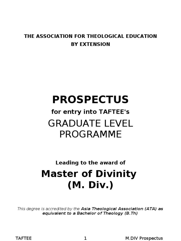 TAFTEE Master of Divinity Prospectus | PDF | Theology | Christian Mission