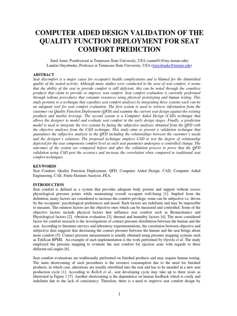 CAD & QFD for Seat Comfort | PDF | Computer Aided Design | Simulation