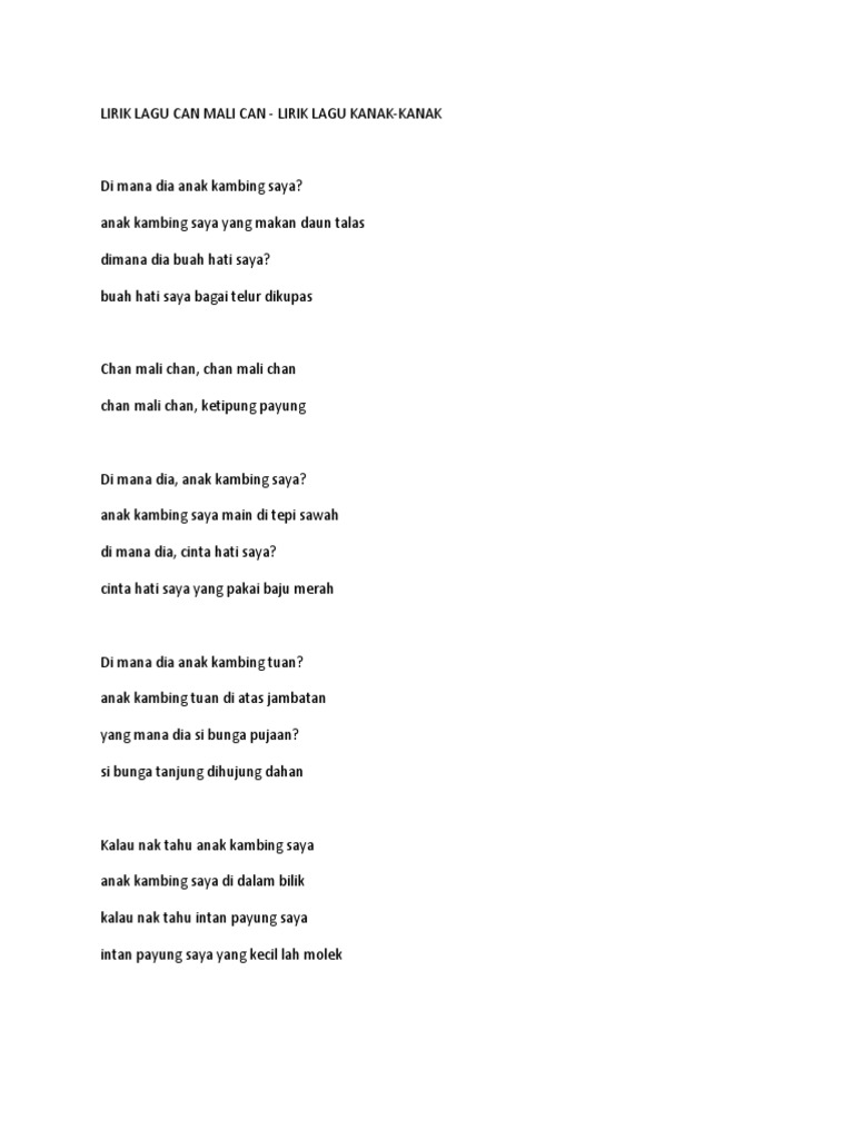 Lirik Lagu Can Mali Can Pdf