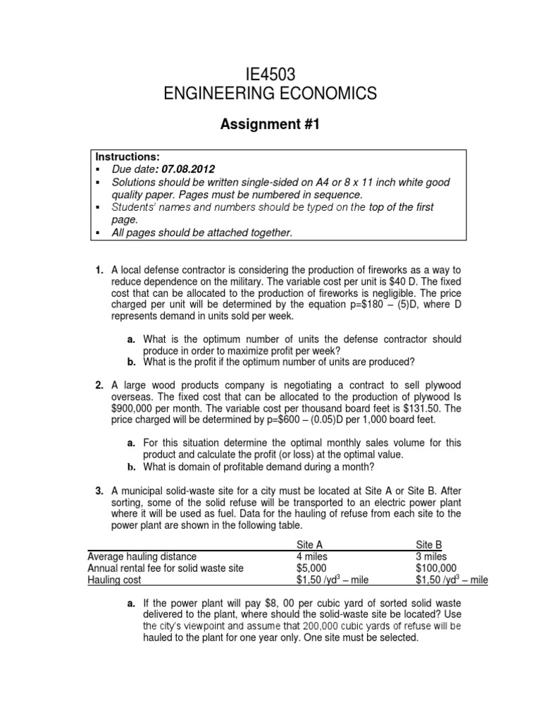 Engineering Economics Assignment 1 | PDF | Interest | Mathematical ...