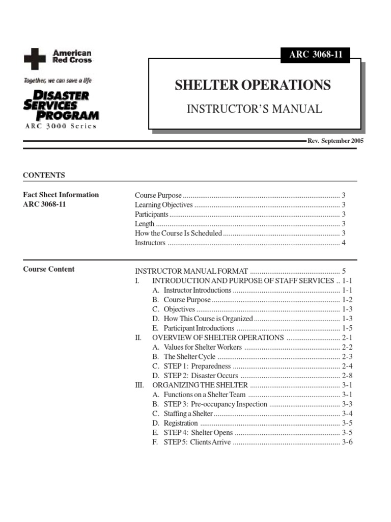 Shelter Operations Instructor Manual | PDF | American Red Cross