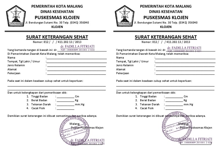 Contoh Surat Keterangan Sehat Dari Puskesmas