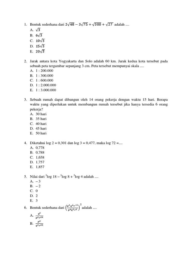 Contoh Soal Matematika SMK