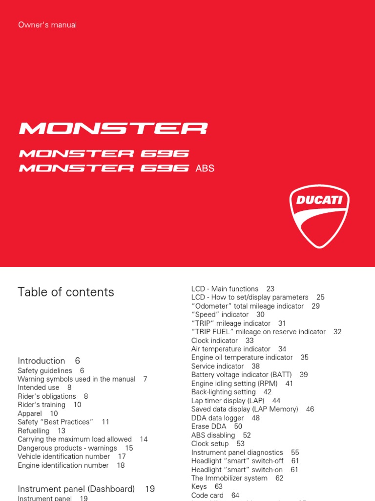 Ducati Monster 696 Owners Manual Eng | PDF | Clutch | Vehicles