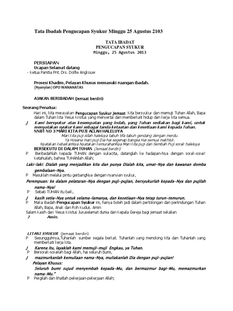 Tata Ibadah Pengucapan Syukur