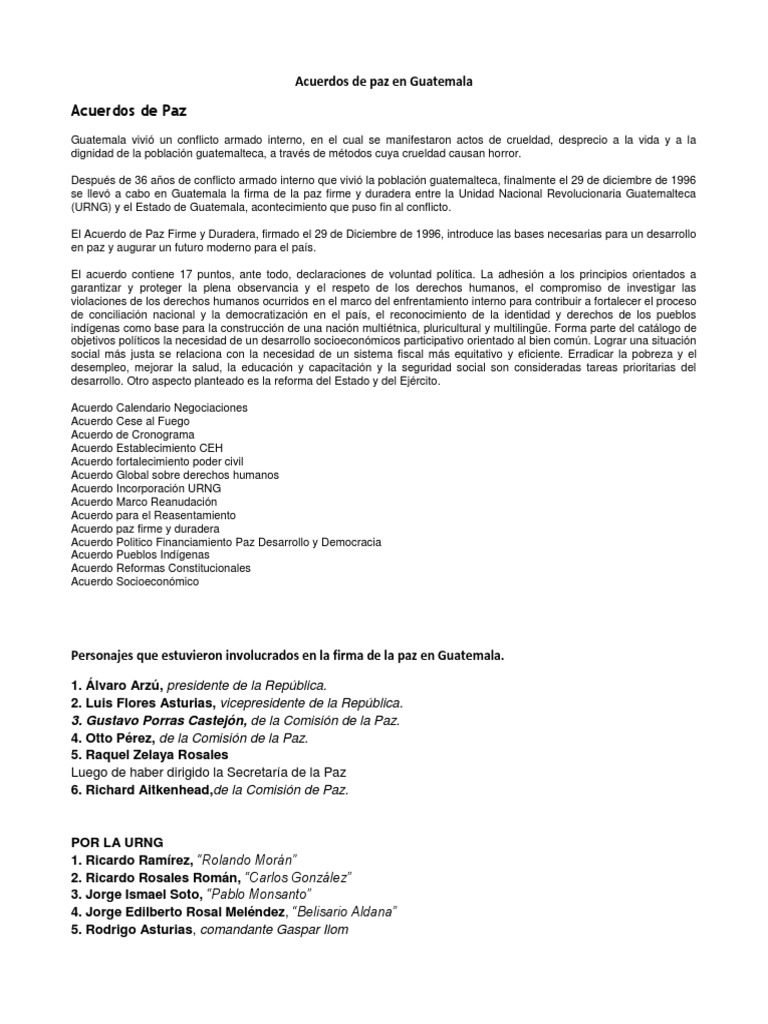 Acuerdos de Paz en Guatemala 1996 | PDF | Guatemala | Derechos humanos