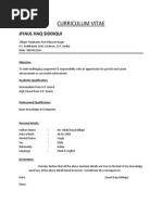 Curriculum Vitae: Jiyaul Haq Siddiqui