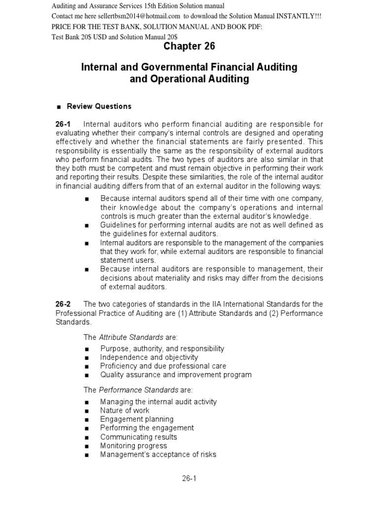 Auditing And Assurance Services 15e Chapter 26 Sm Audit Internal Audit