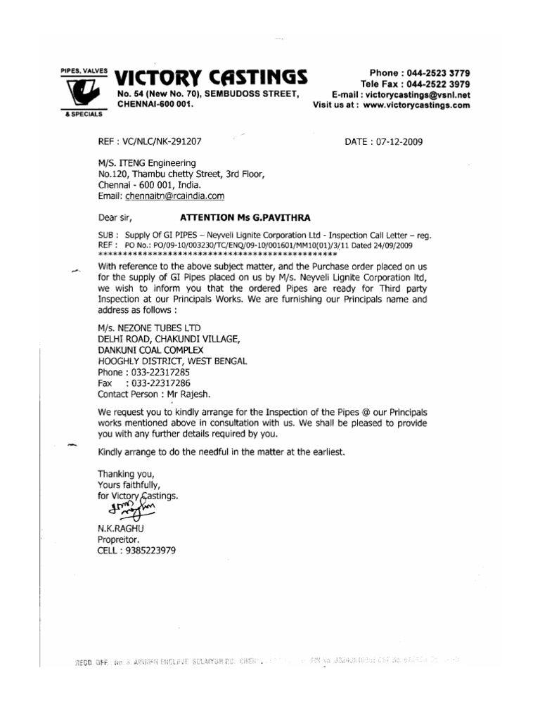 129 Inspection Call Letter