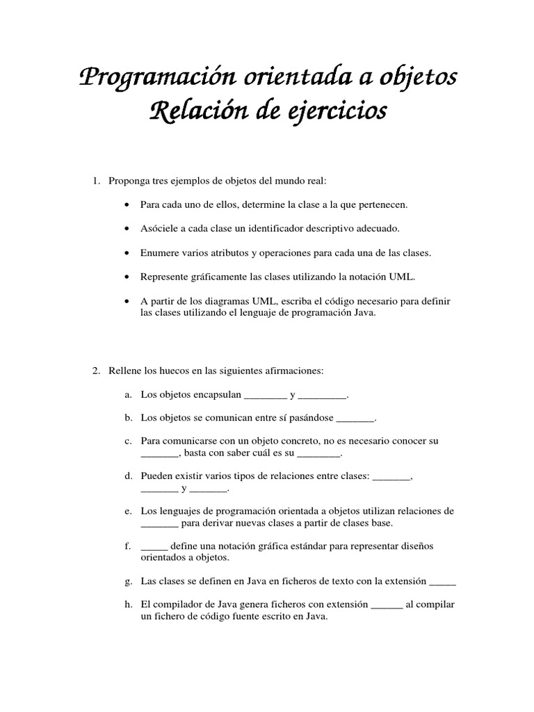 Ejercicios de Programación Orientada a Objetos | PDF | Objeto ...