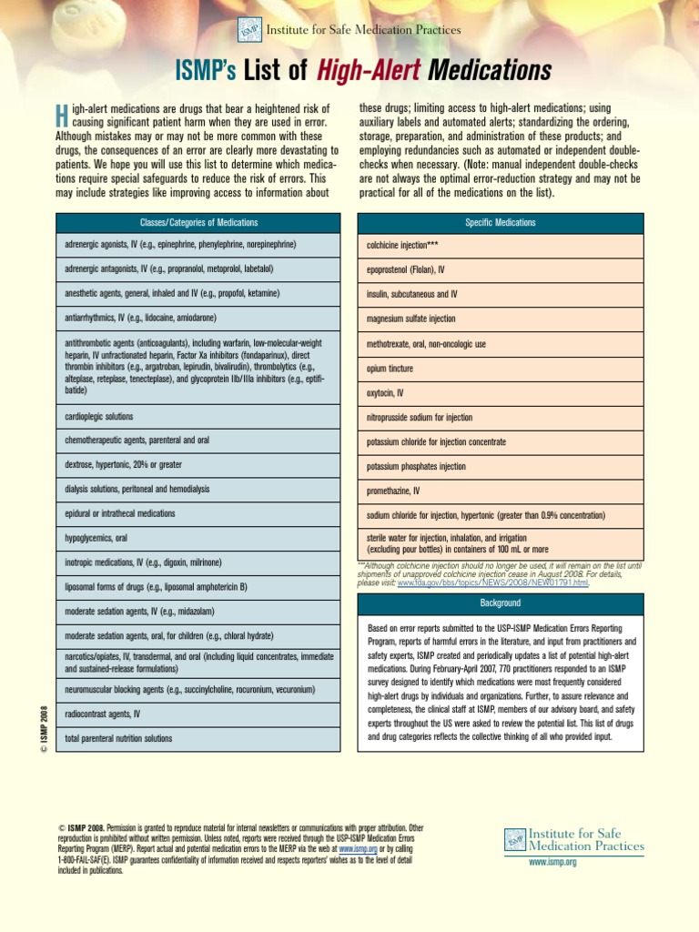 High Alert Medications | PDF | Medical Error | Pharmaceutical Drug