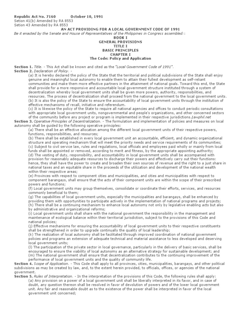 Republic Act No 7160 - Local Government Code of 1991 | PDF | Eminent ...