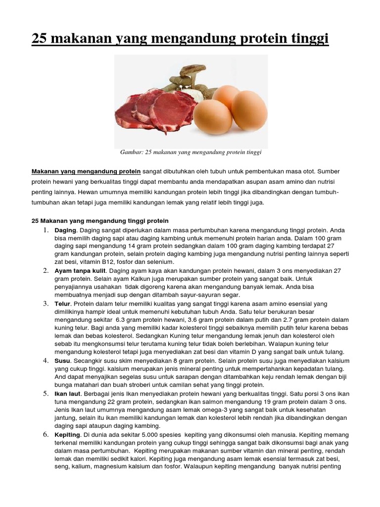25 Makanan Yang Mengandung Protein Tinggi Pdf
