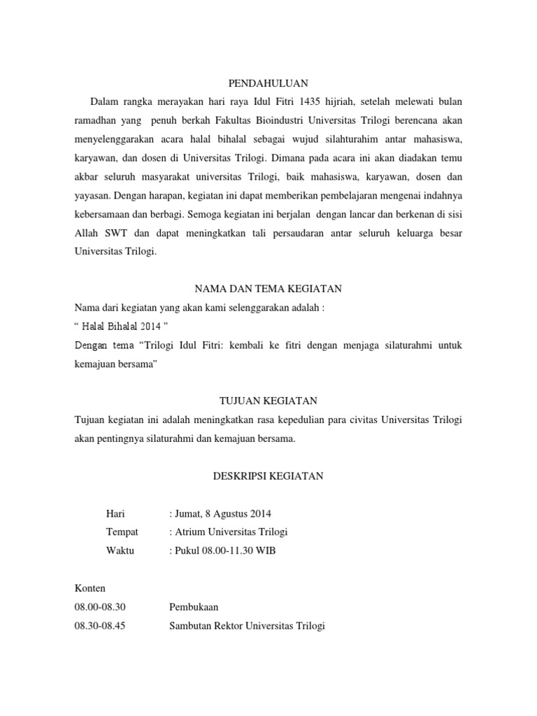 Contoh Proposal Kegiatan Halal Bihalal Remaja Masjid Pecinta - IMAGESEE
