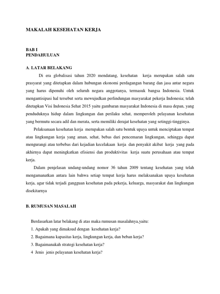 Makalah Kesehatan Kerja