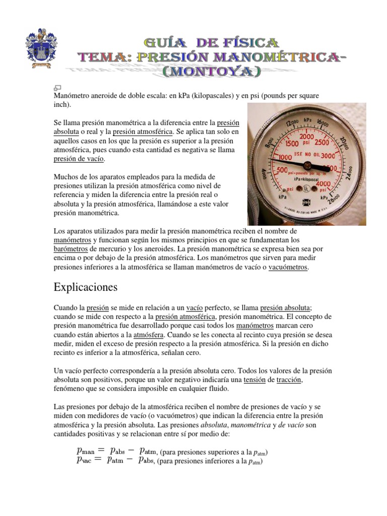 Conceptos de Presión y Aplicaciones Hidráulicas | PDF | Medida de ...