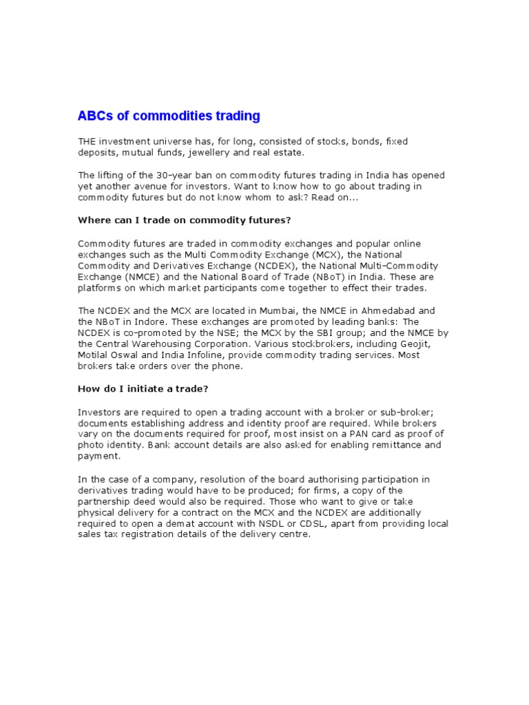 Abcs Of Commodities Trading Futures Contract Margin Finance