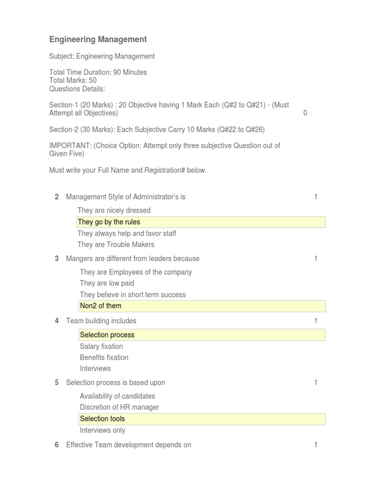 Engineering Management Exam Overview | PDF | Strategic Management ...