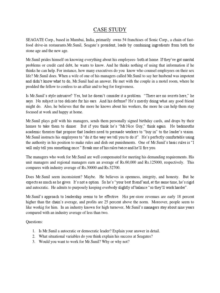 Leadership Case Study PDF Business