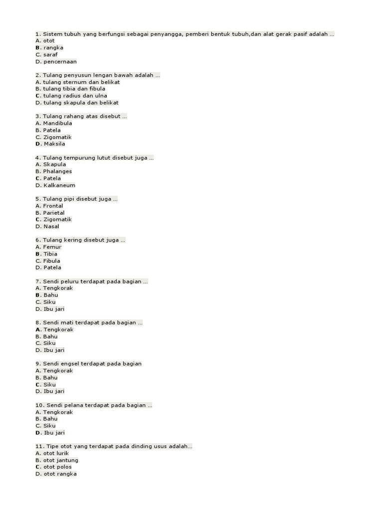 Soal Dan Jawaban Rangka Dan Otot
