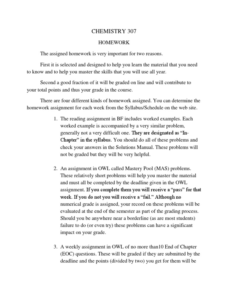 Chemistry 307 Homework Guidelines | PDF