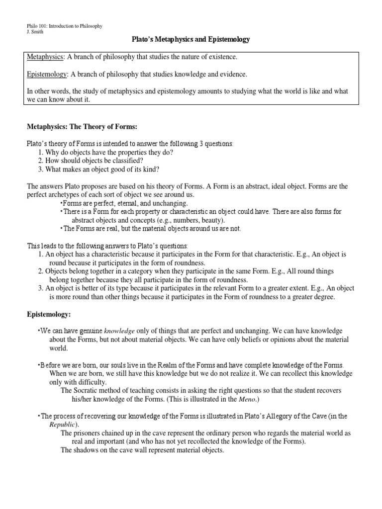 platos metaphysics and epistemology Plato Epistemology