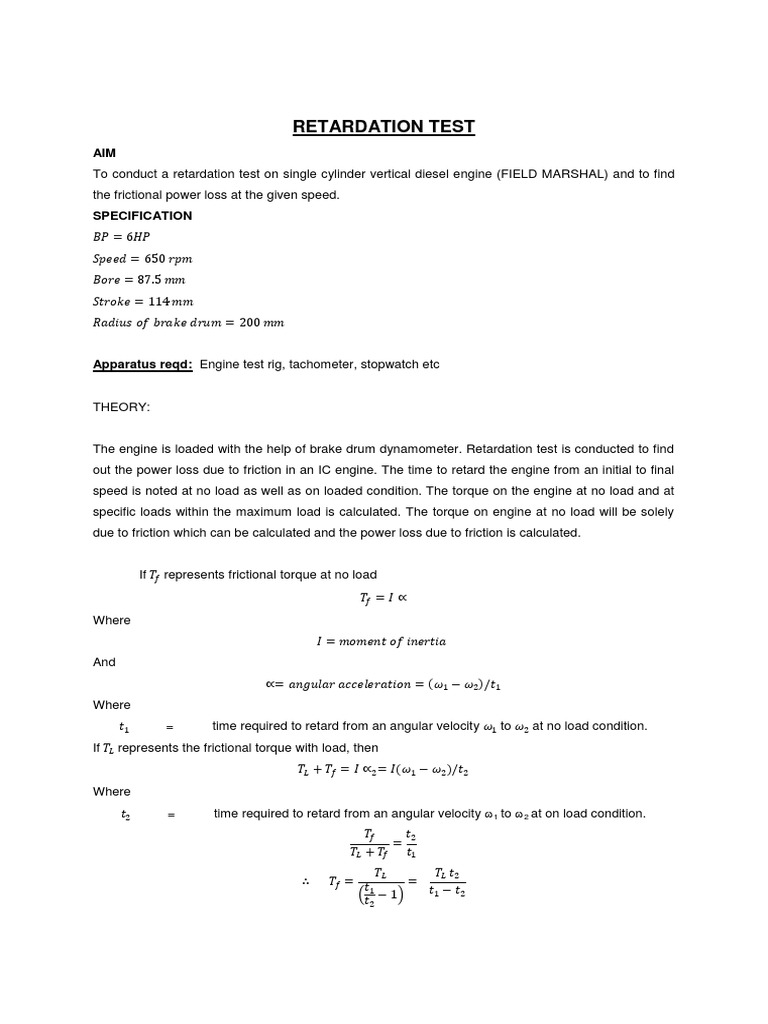 Exp No.6 Retardation Test PDF Machines Mechanical Engineering