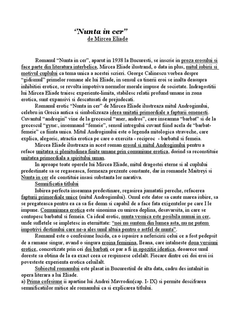 Nunta In Cer De Mircea Eliade Rezumat - Nunt? Blog